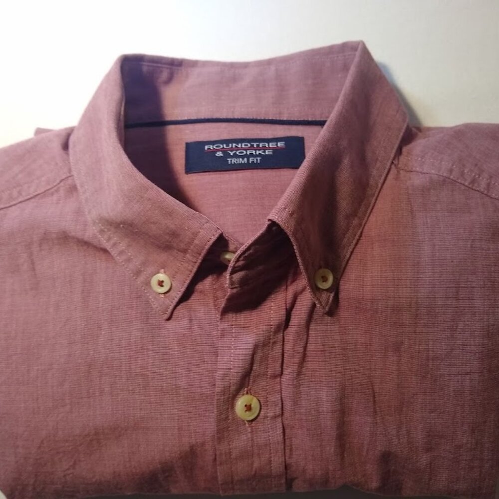 Roundtree & Yorke  M   trim fit  oxford muted  berry 100% cotton